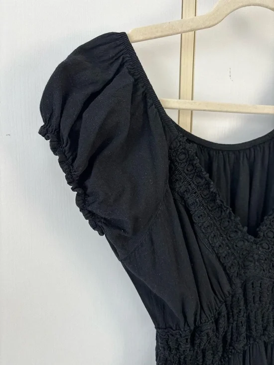 Black Dark Cottagecore Whimsigoth Midi Dress Romantic Lace Crochet Embroidery - Picture 5 of 14